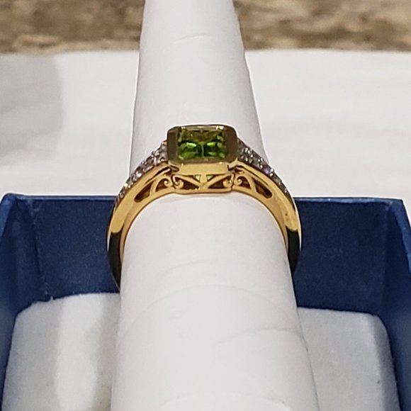 SOLD! Peridot & Zircon ring in 14K YG over 925SS - Picture 5 of 5